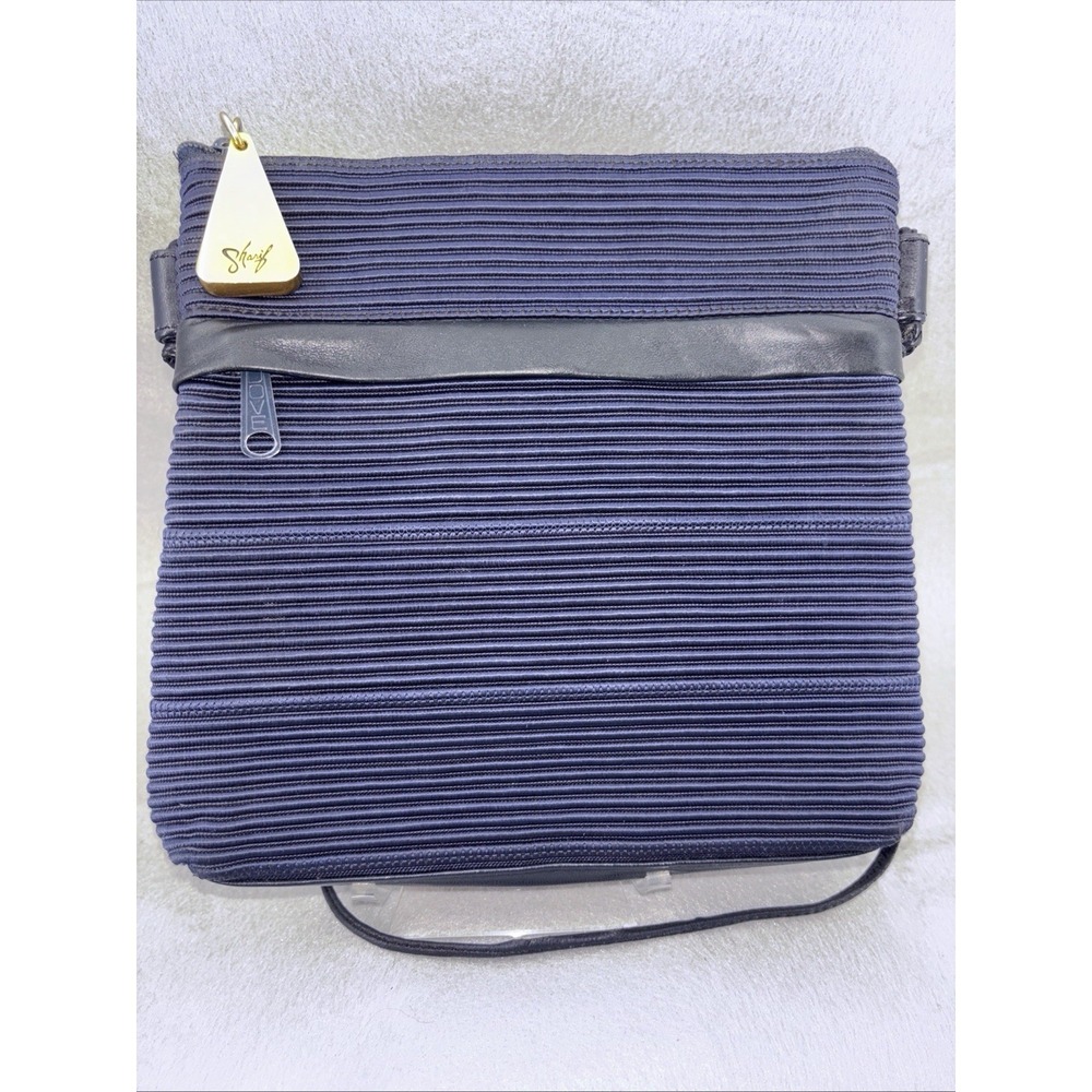 Americana by Sharif BLUE Ribbed Cloth Leather‎ Front Trim Thin  Crossbody Strap